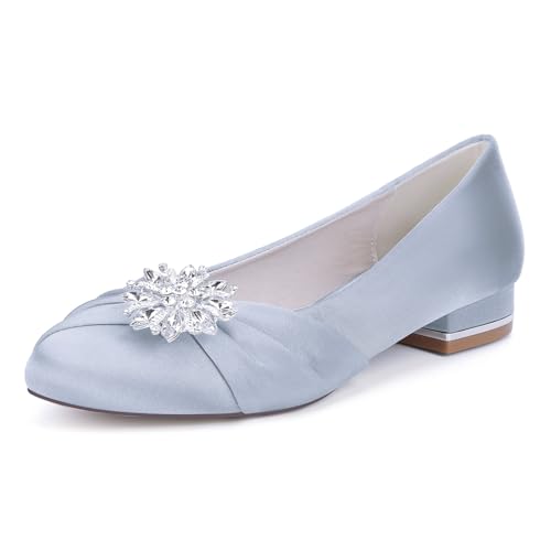 WeFloHsL Flache Brautschuhe Damen Runde Zehen Satin Ballerinas Strass Party Hochzeitsschuhe 1899-5Y,Silber,40 EU WeFloHsL Flache Brautschuhe Damen Runde Zehen Satin Ballerinas Strass Party Hochzeitsschuhe 1899-5Y,Silber,40 EU von WeFloHsL