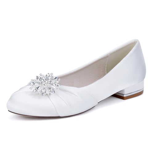 WeFloHsL Flache Brautschuhe Damen Runde Zehen Satin Ballerinas Strass Party Hochzeitsschuhe 1899-5Y,Weiß,40 EU WeFloHsL Flache Brautschuhe Damen Runde Zehen Satin Ballerinas Strass Party Hochzeitsschuhe 1899-5Y,Weiß,40 EU von WeFloHsL