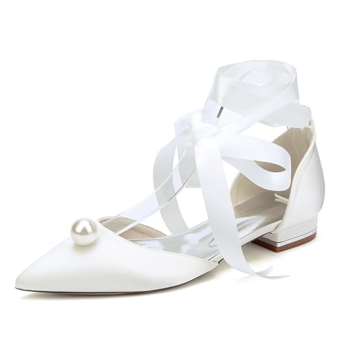 WeFloHsL Perlen Hochzeitsschuhe Flache Damen Schnürung Ballerinas Spitze Zehen Satin Abendschuhe Brautschuhe 18448-15ZS,Elfenbein,42 EU WeFloHsL Perlen Hochzeitsschuhe Flache Damen Schnürung Ballerinas Spitze Zehen Satin Abendschuhe Brautschuhe 18448-15ZS,Elfenbein,42 EU von WeFloHsL