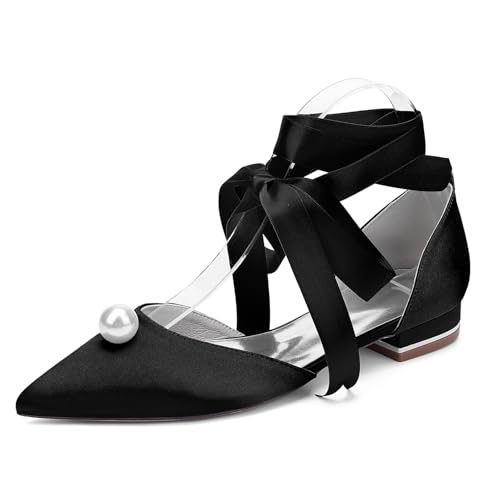 WeFloHsL Perlen Hochzeitsschuhe Flache Damen Schnürung Ballerinas Spitze Zehen Satin Abendschuhe Brautschuhe 18448-15ZS,Schwarz,41 EU WeFloHsL Perlen Hochzeitsschuhe Flache Damen Schnürung Ballerinas Spitze Zehen Satin Abendschuhe Brautschuhe 18448-15ZS,Schwarz,41 EU von WeFloHsL