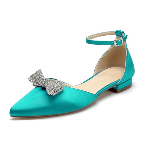WeFloHsL Riemen Brautschuhe Flache Ballerinas Damen Satin Strass Schleifen Geschlossene Zehen Elegante Abend Brautschuhe,Teal,40 EU WeFloHsL Riemen Brautschuhe Flache Ballerinas Damen Satin Strass Schleifen Geschlossene Zehen Elegante Abend Brautschuhe,Teal,40 EU von WeFloHsL