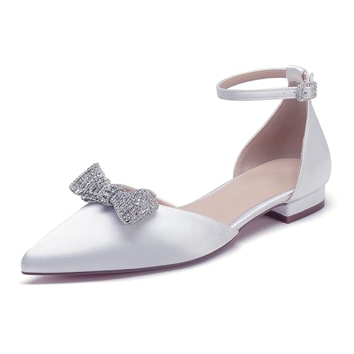 WeFloHsL Riemen Brautschuhe Flache Ballerinas Damen Satin Strass Schleifen Geschlossene Zehen Elegante Abend Brautschuhe,Weiß,40 EU WeFloHsL Riemen Brautschuhe Flache Ballerinas Damen Satin Strass Schleifen Geschlossene Zehen Elegante Abend Brautschuhe,Weiß,40 EU von WeFloHsL