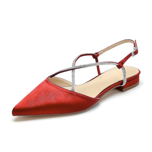 WeFloHsL Satin Ballerinas Flache Hochzeitsschuhe Damen Strass Slingback Spitze Zehen Flache Party Abendschuhe Brautschuhe,Rot,42 EU WeFloHsL Satin Ballerinas Flache Hochzeitsschuhe Damen Strass Slingback Spitze Zehen Flache Party Abendschuhe Brautschuhe,Rot,42 EU von WeFloHsL
