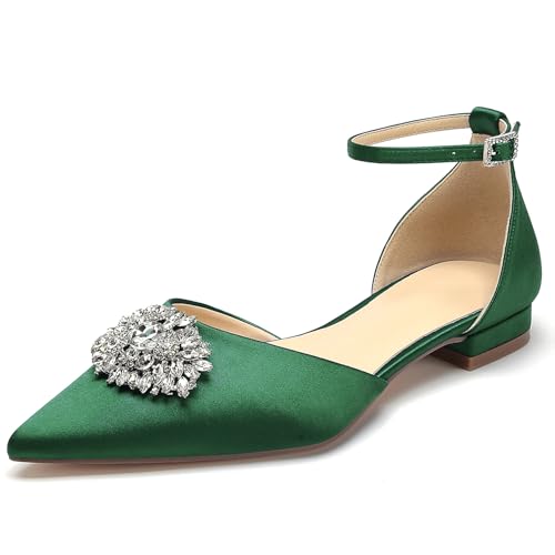 WeFloHsL Satin Strass Knöchelriemen Ballerinas Damen Geschlossene Zehen Flache Hochzeit Abend Brautschuhe,Grün,36 EU WeFloHsL Satin Strass Knöchelriemen Ballerinas Damen Geschlossene Zehen Flache Hochzeit Abend Brautschuhe,Grün,36 EU von WeFloHsL