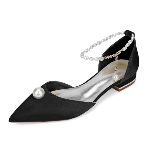 WeFloHsL Spitze Zehen Flach Brautschuhe Damen Knöchelriemen Ballerinas Satin Perlen Abschlussball Party Brautschuhe 18448-46ZG,Schwarz,38 EU WeFloHsL Spitze Zehen Flach Brautschuhe Damen Knöchelriemen Ballerinas Satin Perlen Abschlussball Party Brautschuhe 18448-46ZG,Schwarz,38 EU von WeFloHsL