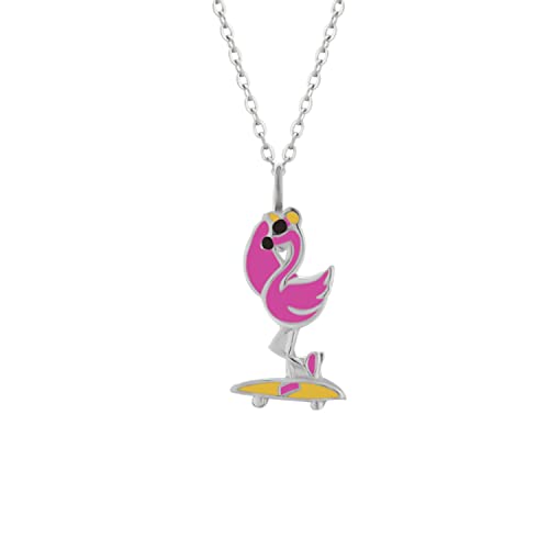 WeLoveSilver Silberne Halskette mit Anhänger, Flamingo auf Skateboard von WeLoveSilver