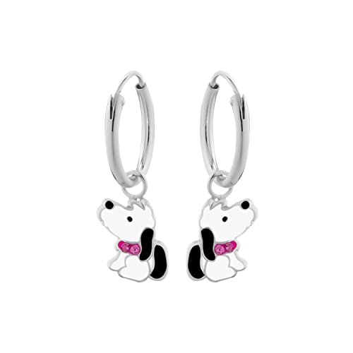 Silberne Kinderohrringe | Ohrringe Mädchen | Kinderohrringe, Silberohrringe mit Hund mit rosa Kristallen | WeLoveSilver von WeLoveSilver