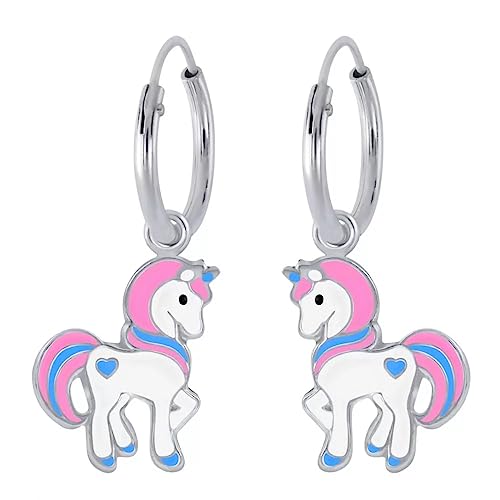 Silberne Kinderohrringe | Ohrringe Mädchen | Silberne Ohrringe, Einhorn mit rosa und blauer Mähne | WeLoveSilver von WeLoveSilver