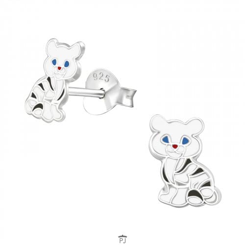 Silberne Kinderohrringe | Ohrringe Mädchen | Silberne Ohrstecker, weißer Tiger | WeLoveSilver von WeLoveSilver