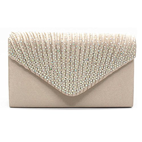 Damen-Clutch mit Strasssteinen, mattiert, Abendtasche, Umschlag, Handtasche, klassische Party, Braut, Clutch, Geldbörse, beige, Einheitsgröße von WeMiao