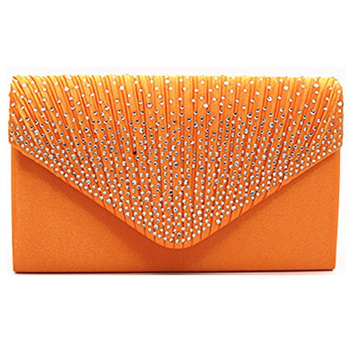 Damen-Clutch mit Strasssteinen, mattiert, Abendtasche, Umschlag, Handtasche, klassische Party, Braut, Clutch, Geldbörse, Orange, Einheitsgröße von WeMiao