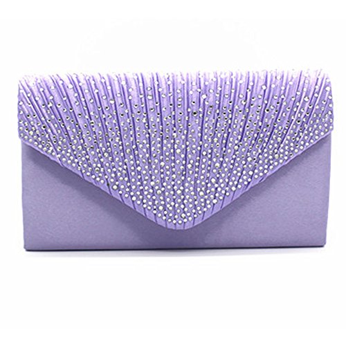 Damen-Clutch mit Strasssteinen, mattiert, Abendtasche, Umschlag, Handtasche, klassische Party, Braut, Clutch, Geldbörse, hellviolett, Einheitsgröße von WeMiao