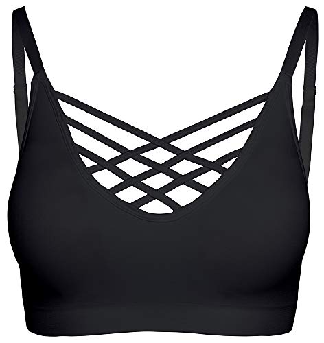 Crisscross Nahtlos Gepolstertes Bralette - Käfig-Top mit herausnehmbaren Pads Regular bis Plus Size - Schwarz - Large-X-Large Crisscross Nahtlos Gepolstertes Bralette - Käfig-Top mit herausnehmbaren Pads Regular bis Plus Size - Schwarz - Large-X-Large von WeSeeFashion