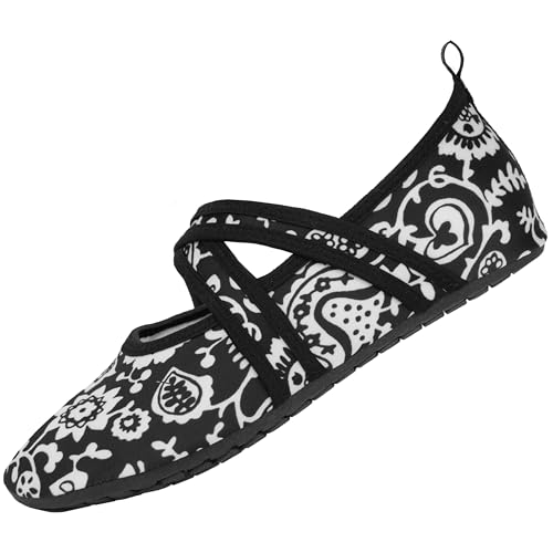 WeWee® Barfußschuhe Damen [Gr. 35-43] mit stützendem Band für perfekten Halt I Federleichte & Flexible Barfuss Schuhe Damen Outdoor für freie Füße I Weiße Blumen Cross I Größe 37-38 EU I M von WeWee