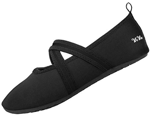 WeWee® Barfußschuhe Damen [Gr. 35-43] mit stützendem Band für perfekten Halt I Federleichte Barfuss Schuhe Damen Outdoor für freie Füße I Schwarz Cross I Größe: 38-39 EU I L von WeWee