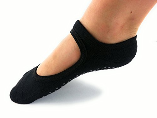 WeWee 2 Paar Bequeme Damen Socken Anti-rutsch mit der speziellen Komfortzone. Ideal für Yoga, Pilates und andere Fitness, Einheitsgröße, passend für Größe 37-41 (Schwarz+Schwarz) von WeWee