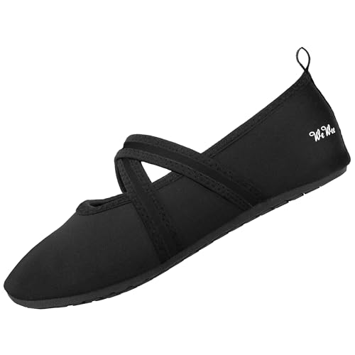 WeWee® Barfußschuhe Damen [Gr. 35-43] mit stützendem Band für perfekten Halt I Federleichte Barfuss Schuhe Damen Outdoor für freie Füße I Schwarz Cross I Größe: 37-38 EU I M von WeWee