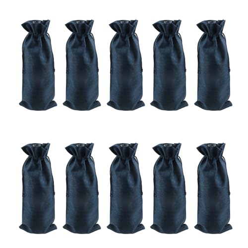 Wealrit 10 x Jutebeutel für Weinflaschen, 15,2 x 34,4 cm, mit Kordelzug, rustikale Partytüten (dunkelblau) von Wealrit