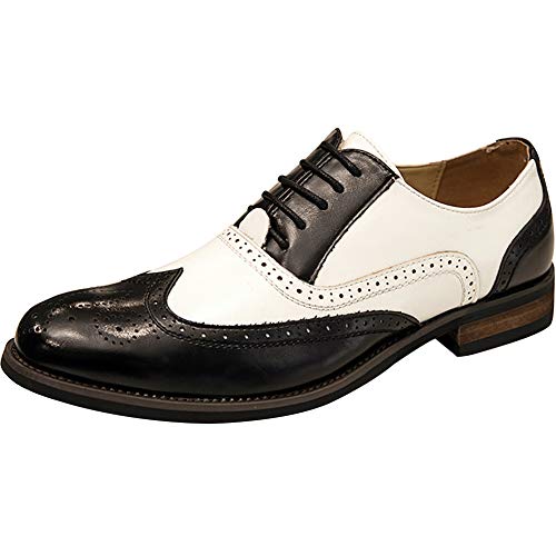 wealsex Herren Schnürhalbschuhe Freizeitschuhe für Herren Zweifarbig Mode Derby Brogues (Schwarz,41) von wealsex