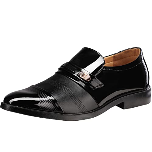 wealsex Herren Anzugschuhe Hochzeit Derby Business-Schuhe Slip-on Oxford Schuhe Smoking PU Lackleder (Schwarz,42) von wealsex