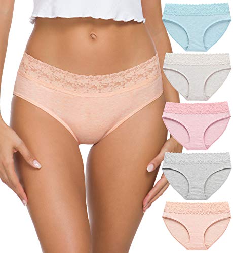 Baumwoll-Höschen für Frauen, Bikini-Unterwäsche, Hipster-Unterhose, Spitzen-Slip, Pack - - Large von Wealurre