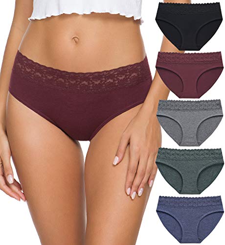 Baumwollhöschen für Frauen Bikini Unterwäsche Hipster Unterhose Spitze Slip Pack, Spitzenhöschen dunkel, M von Wealurre