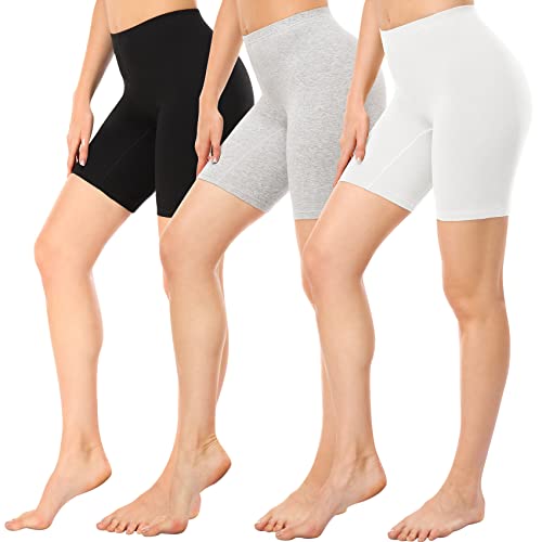 Wealurre Radlerhose Damen Kurz Shorts Unter Kleid Leggings Unterziehhose Damen Lange Unterhosen Unterwäsche Baumwolle Größe S-4XL (BK/WT/GY S) von Wealurre
