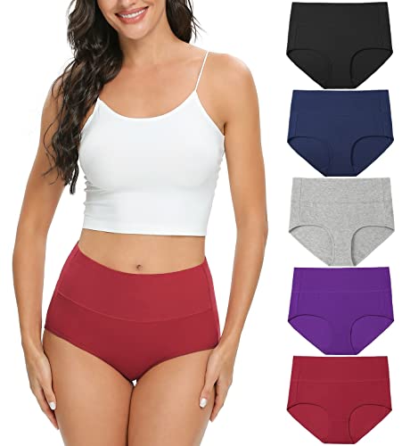 Wealurre Unterhosen Damen Baumwolle Unterwäsche Hohe Taille High Waist Slip Damen Weich Wochenbett Unterwäsche Frauen 5er Pack (1002 WineRed,XL) von Wealurre