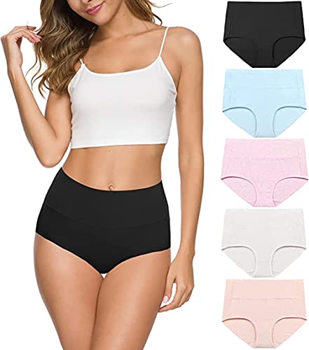 Wealurre Unterhosen Damen Baumwolle Unterwäsche Hohe Taille High Waist Slip Damen Weich Wochenbett Unterwäsche Frauen 5er Pack (1002 Light, XL) von Wealurre
