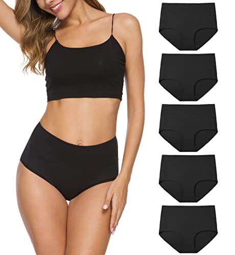 Wealurre Unterhosen Damen Baumwolle Unterwäsche Hohe Taille High Waist Slip Damen Weich Wochenbett Unterwäsche Frauen 5er Pack (1002 Black, S) von Wealurre