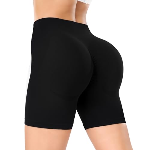 Wealurre Damen Gym Shorts Kurz Sporthose Damen High Wasit Fitness Radlershorts Push Up Yoga Shorts (005,Black,XL) von Wealurre