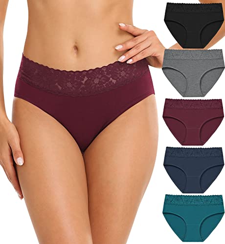 Wealurre Damen Unterhosen Spitze Slip Baumwolle Hipster Damen Höschen Unterwäsche Frauen im 5er Pack (6004 Dark,S) von Wealurre