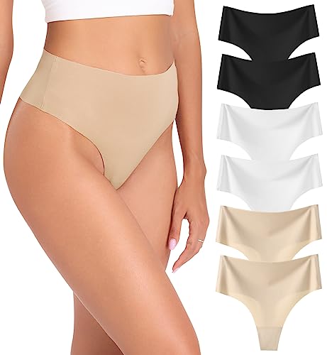 Wealurre 6er Pack Tanga Damen String Seamless Slips Damen High Waist Unterwäsche Nahtlose Unsichtbarer Unterwäsche Frauen Mehrpack XS-XL（835B/W/S S） von Wealurre