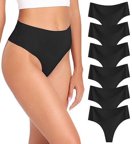 Wealurre Tanga Damen String Seamless Slips Damen High Waist Unterwäsche Nahtlose Unsichtbarer Unterwäsche Frauen Mehrpack 6er Pack,schwarz,L von Wealurre