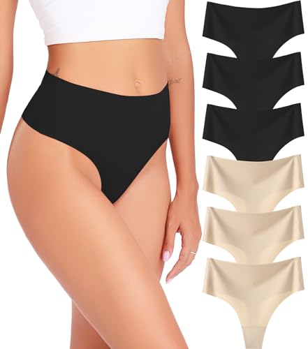 Wealurre 6er Pack Tanga Damen String Seamless Slips Damen High Waist Unterwäsche Nahtlose Unsichtbarer Unterwäsche Frauen Mehrpack XS-XL（835blackskin XS） von Wealurre