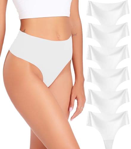 Wealurre 6er Pack Tanga Damen String Seamless Slips Damen High Waist Unterwäsche Nahtlose Unsichtbarer Unterwäsche Frauen Mehrpack XS-XL（835white XS） von Wealurre