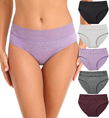 Wealurre Unterhosen Damen Baumwolle Unterwäsche Frauen Spitzen Bequeme Hipster Unterwäsche Damen Slip Mehrpack,Streifen,L von Wealurre