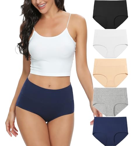 Wealurre Unterhosen Damen Baumwolle Unterwäsche Hohe Taille High Waist Slip Damen Weich Wochenbett Unterwäsche Frauen 5er Pack (1002 Basic,3XL) von Wealurre