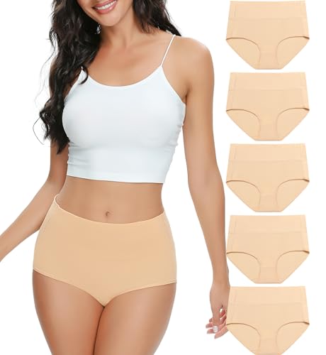 Wealurre Unterhosen Damen Baumwolle Unterwäsche Hohe Taille High Waist Slip Damen Weich Wochenbett Unterwäsche Frauen 5er Pack (1002 Skin,3XL) von Wealurre