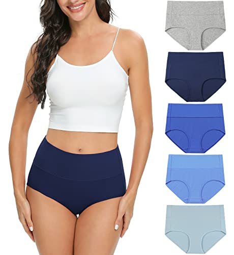 Wealurre Unterhosen Damen Baumwolle Unterwäsche Hohe Taille High Waist Slip Damen Weich Wochenbett Unterwäsche Frauen 5er Pack (1002 bluegray,XXL) von Wealurre