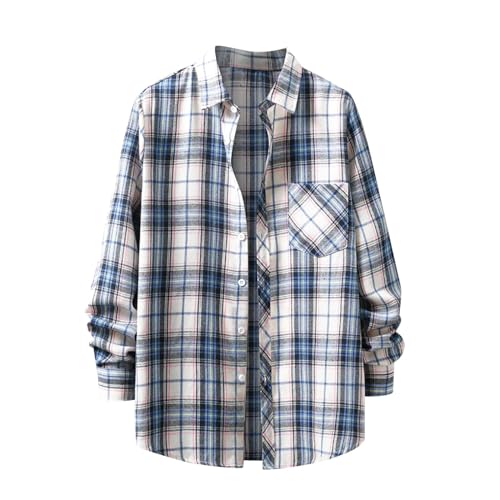 Weant Herren Hemd Langarm Button Down Freizeithemden Casual Bluse Kariertes Baumwollhemd Button Down Langarmhemd mit Reverstaschen von Weant