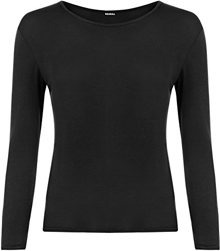 Damen-T-Shirt, Übergröße, langärmelig, Stretch, einfarbig, Größen 44-48 Gr. 38-40, Schwarz von WearAll