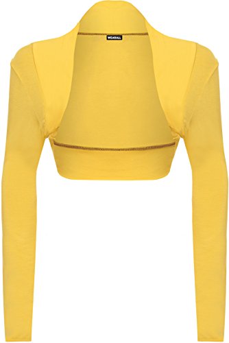 Damen Übergröße Einfarbig Langärmelig Bauchfrei Damen Bolero Schulterjäckchen Strickjacke Top - Gelb, ML 12-14 von WearAll