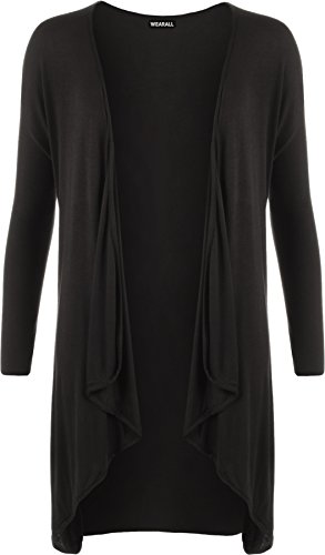 PaperMoon - Damen Übergröße Langarm einfachen Cardigan öffnen Wasserfall Top - Schwarz - 52-54 von WearAll