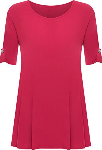 PaperMoon - Damen Übergröße Rundhalsausschnitt Kurzarm Ausgestelltem Lange Top - Cerise - 54-56 / 26-28 von WearAll