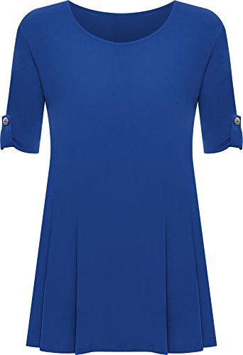 PaperMoon - Damen Übergröße Rundhalsausschnitt Kurzarm Ausgestelltem Lange Top - Königsblau - 50-52 / 22-24 von WearAll