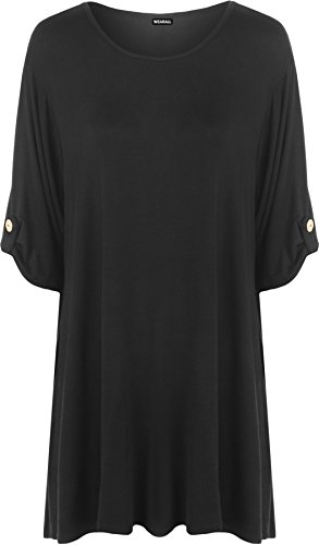 PaperMoon - Damen Übergröße Rundhalsausschnitt Kurzarm Ausgestelltem Lange Top - Schwarz - 50-52 / 22-24 von WearAll