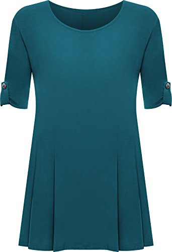 PaperMoon - Damen Übergröße Rundhalsausschnitt Kurzarm Ausgestelltem Lange Top - Teal - 54-56 / 26-28 von WearAll
