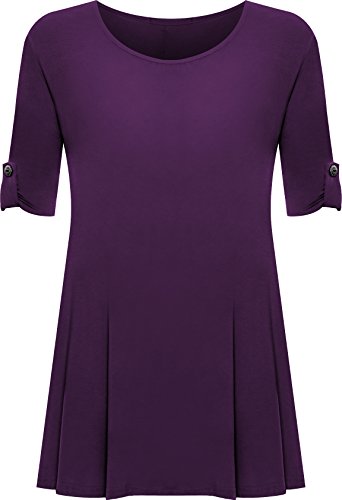 PaperMoon - Damen Übergröße Rundhalsausschnitt Kurzarm Ausgestelltem Lange Top - Violett - 46 / 18 von WearAll