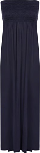 WearAll Bandeau-Maxikleid für Damen, Übergröße, trägerlos, gerafft, lang, Größe 42-50, Navy, 42/44 von WearAll